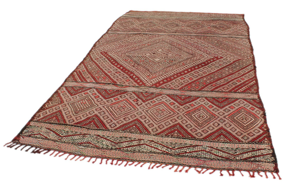 6x10 Burgundy and Ivory Turkish Tribal Rug