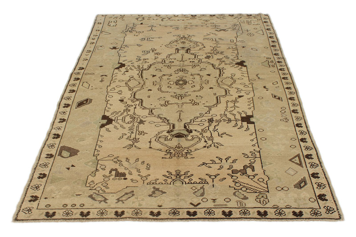 5x8 Green and Ivory Turkish Tribal Rug
