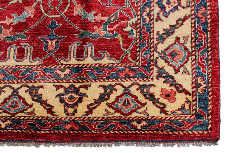 8x11 Red and Ivory Kazak Tribal Rug