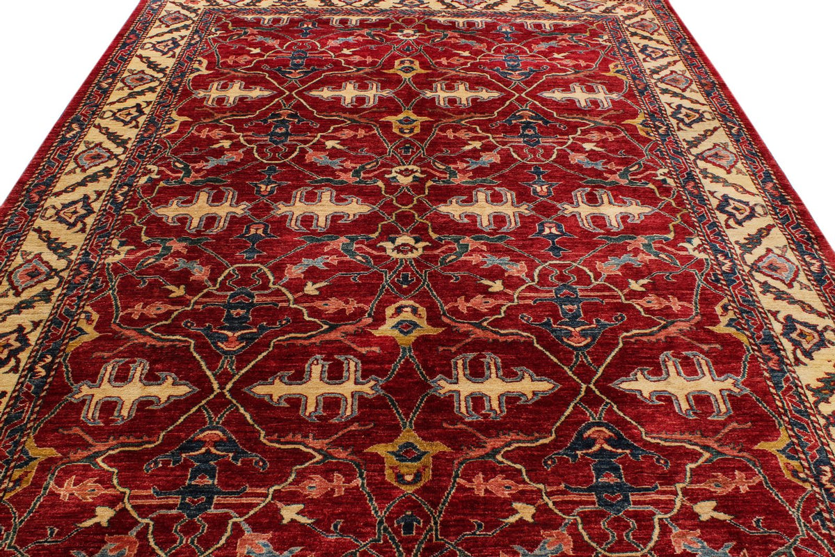 8x11 Red and Ivory Kazak Tribal Rug