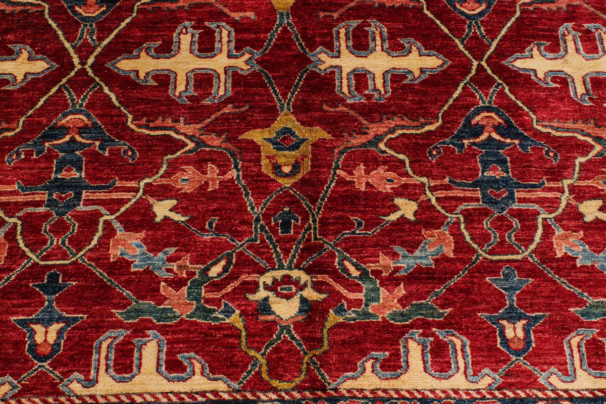 8x11 Red and Ivory Kazak Tribal Rug
