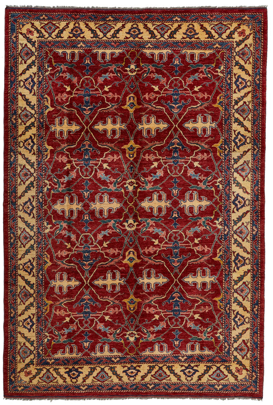 8x11 Red and Ivory Kazak Tribal Rug