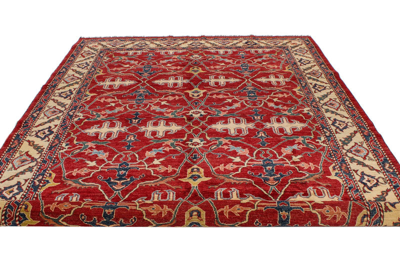 8x11 Red and Ivory Kazak Tribal Rug