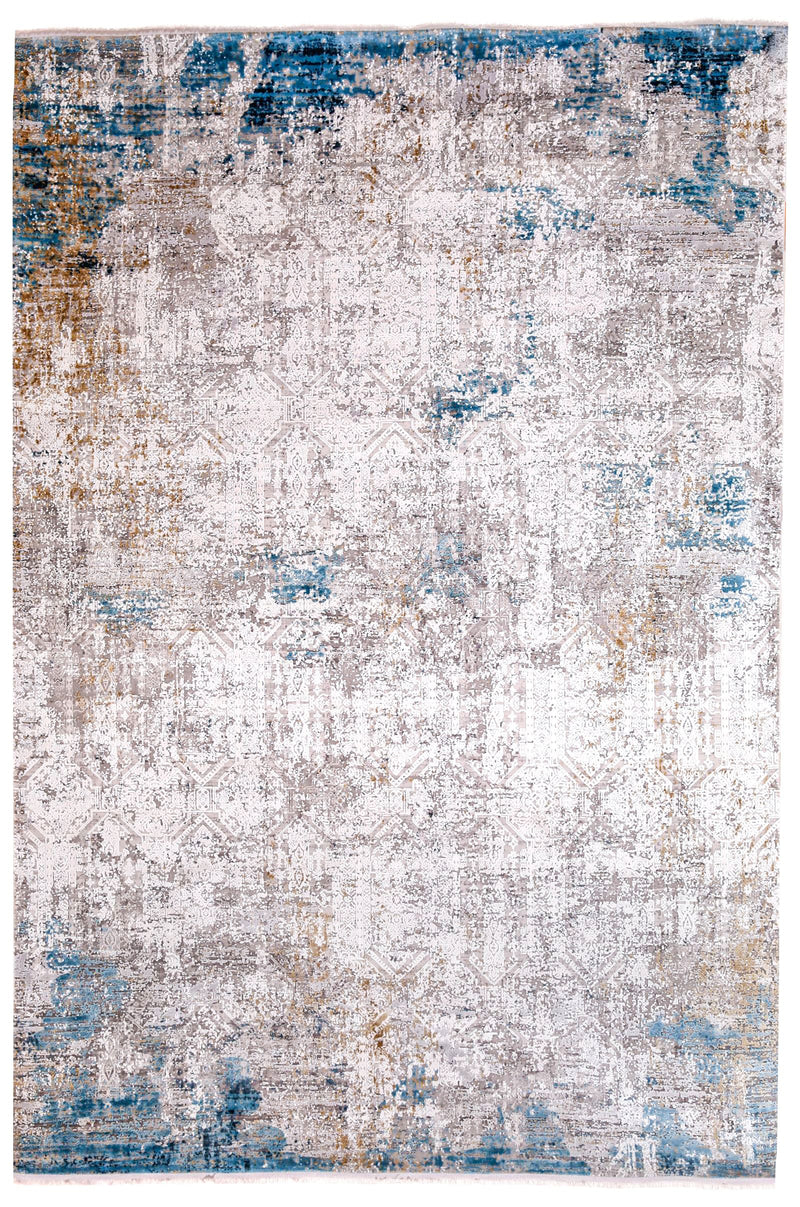 7x10 Off White and Blue Turkish Antep Rug