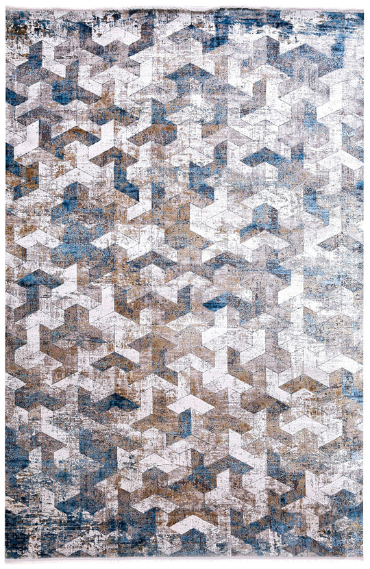 6x9 Gray and Blue Turkish Antep Rug