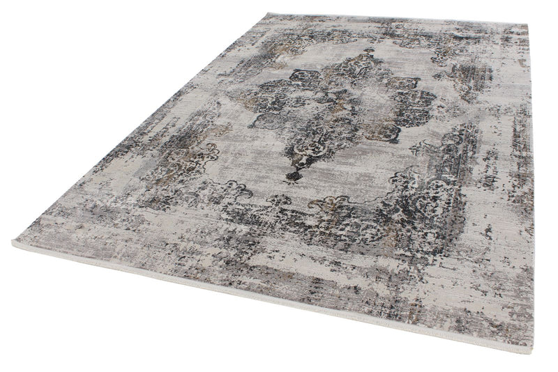 6x9 White and Gray Turkish Antep Rug