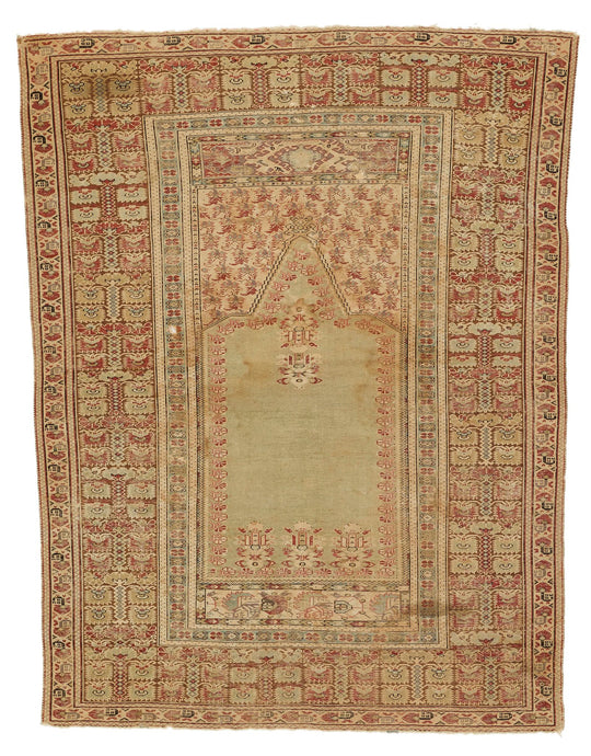 4x5 Green and Rust Turkish Traditional Rug