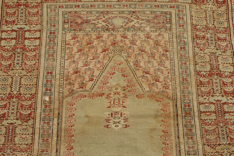 4x5 Green and Rust Turkish Traditional Rug