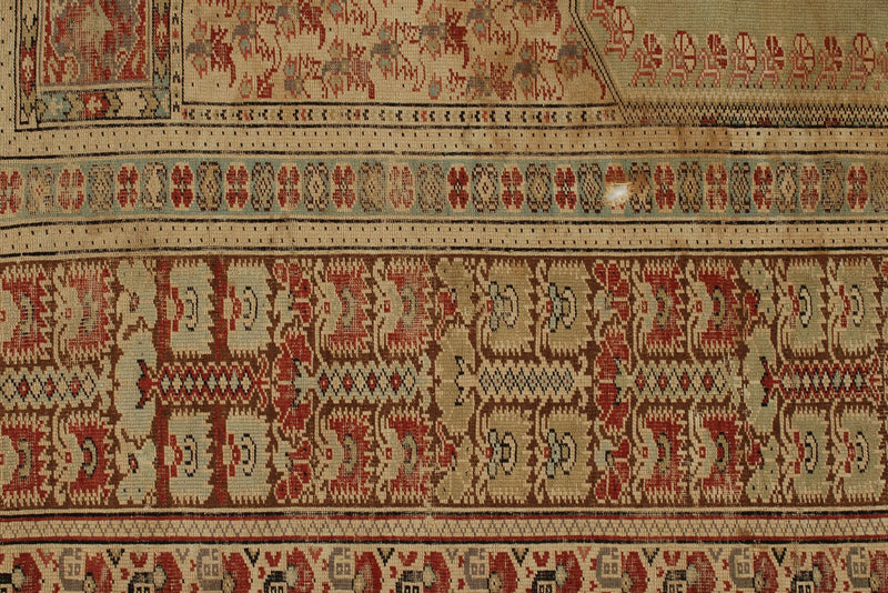 4x5 Green and Rust Turkish Traditional Rug