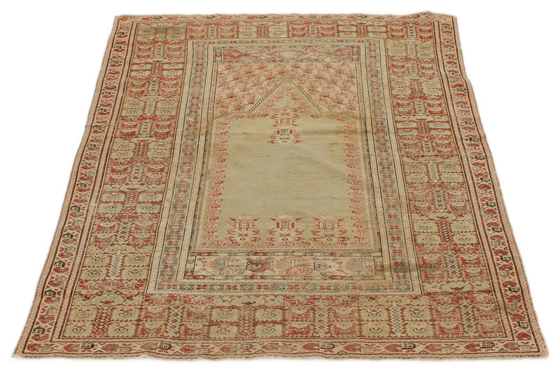 4x5 Green and Rust Turkish Traditional Rug