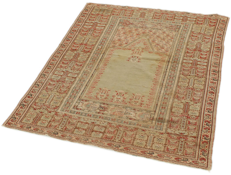 4x5 Green and Rust Turkish Traditional Rug