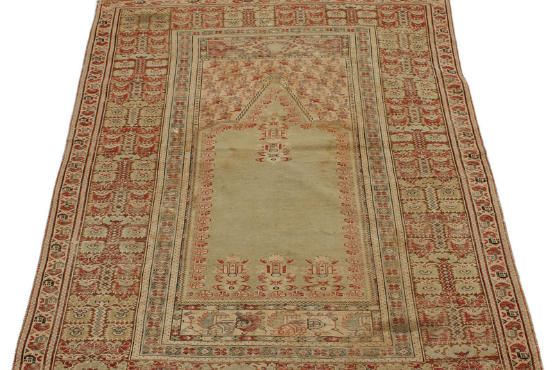 4x5 Green and Rust Turkish Traditional Rug