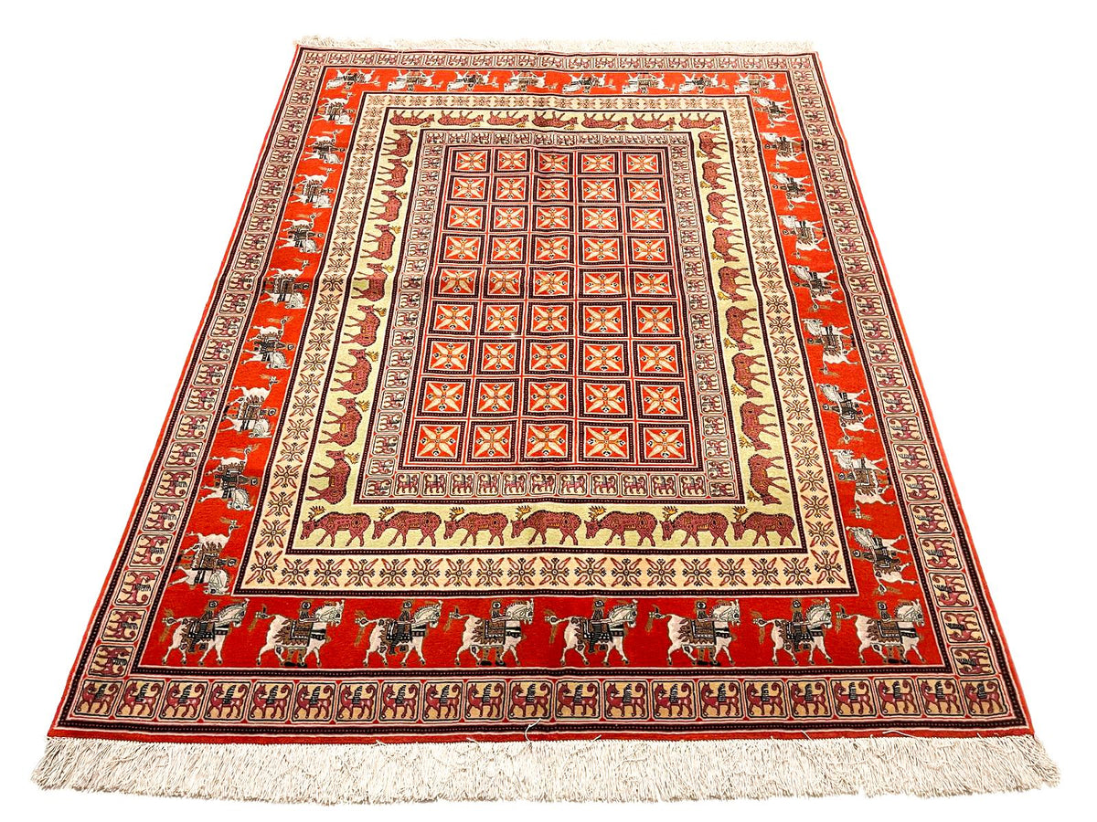 5x6 Red and Red Turkish Silk Rug