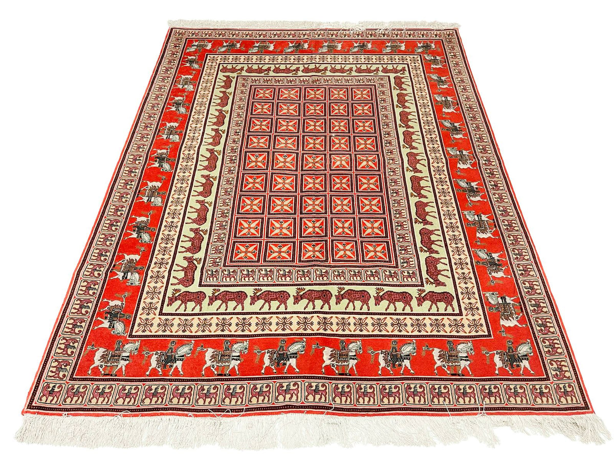 5x6 Red and Red Turkish Silk Rug