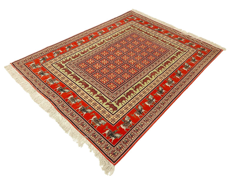 5x6 Red and Red Turkish Silk Rug