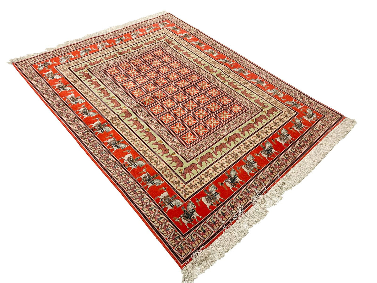 5x6 Red and Red Turkish Silk Rug