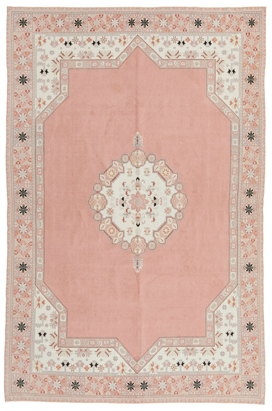 7x10 Pink and Off White Turkish Milas Rug