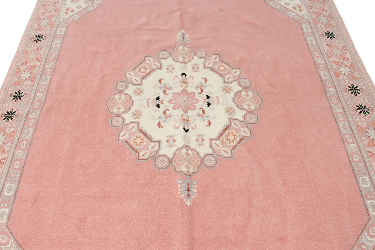 7x10 Pink and Off White Turkish Milas Rug
