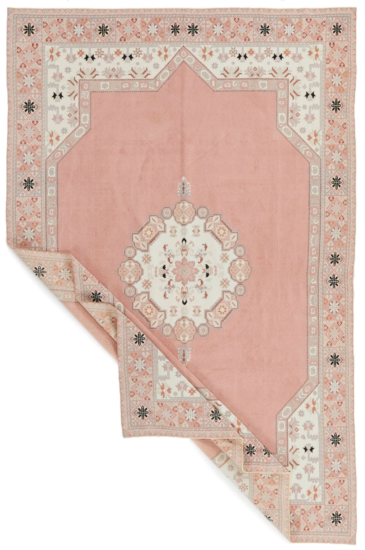 7x10 Pink and Off White Turkish Milas Rug
