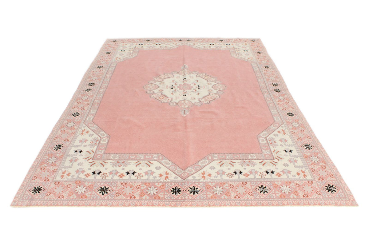 7x10 Pink and Off White Turkish Milas Rug