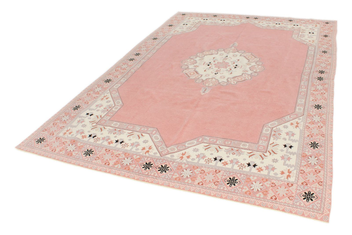 7x10 Pink and Off White Turkish Milas Rug