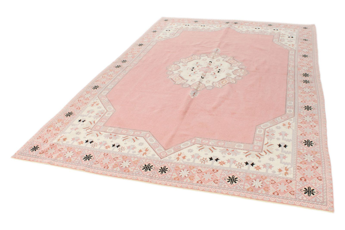 7x10 Pink and Off White Turkish Milas Rug