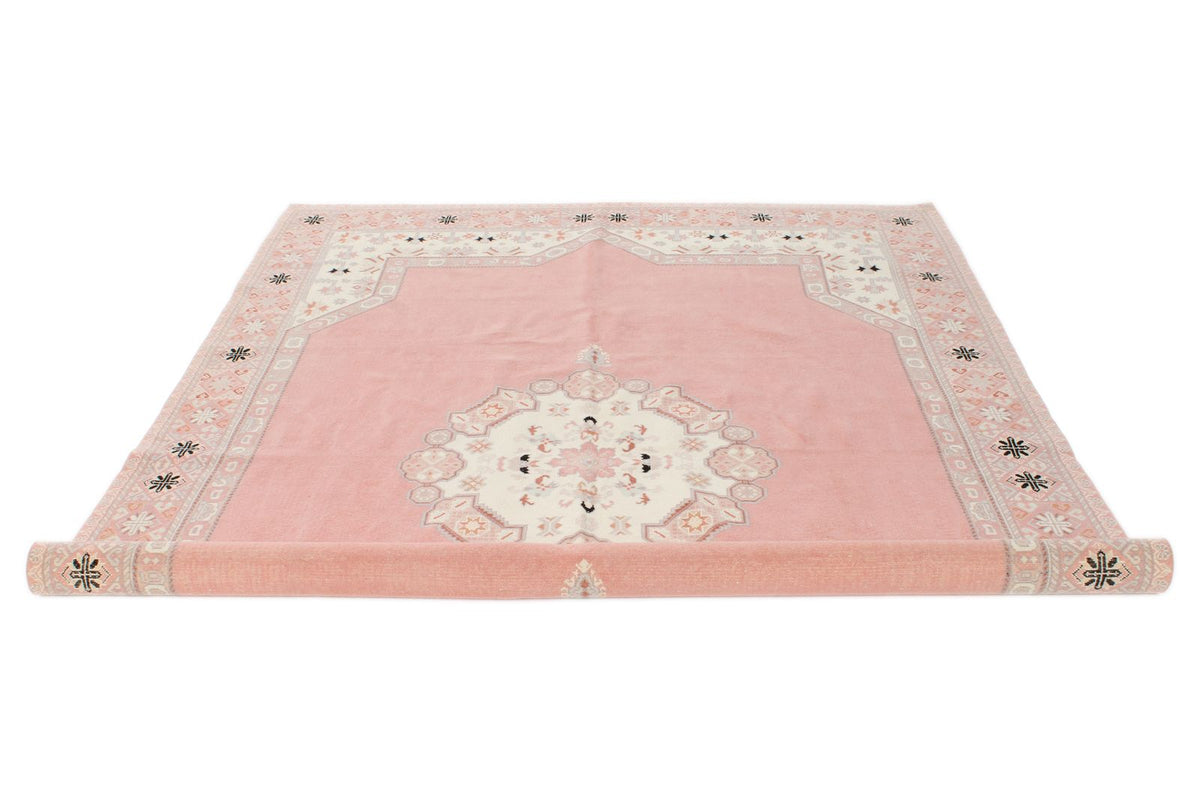 7x10 Pink and Off White Turkish Milas Rug