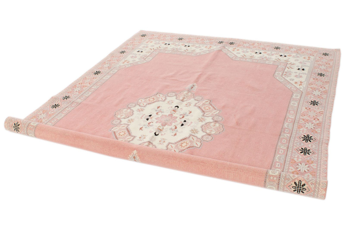 7x10 Pink and Off White Turkish Milas Rug