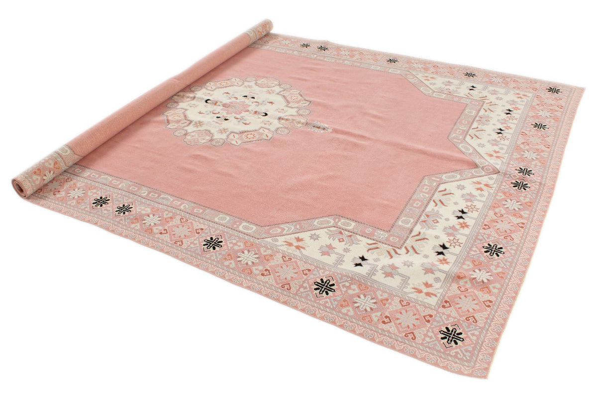 7x10 Pink and Off White Turkish Milas Rug