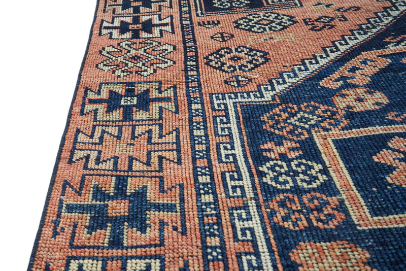 4x9 Navy and Rust Anatolian Turkish Tribal Runner