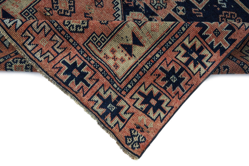 4x9 Navy and Rust Anatolian Turkish Tribal Runner