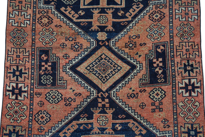 4x9 Navy and Rust Anatolian Turkish Tribal Runner