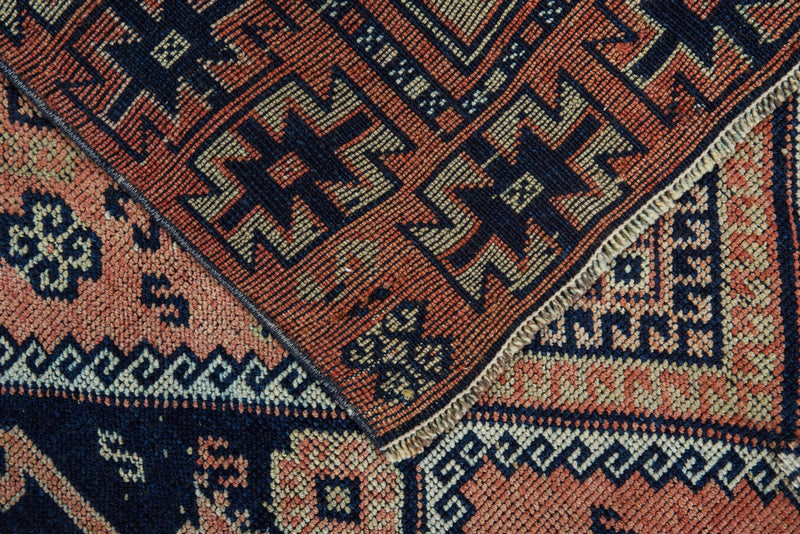 4x9 Navy and Rust Anatolian Turkish Tribal Runner