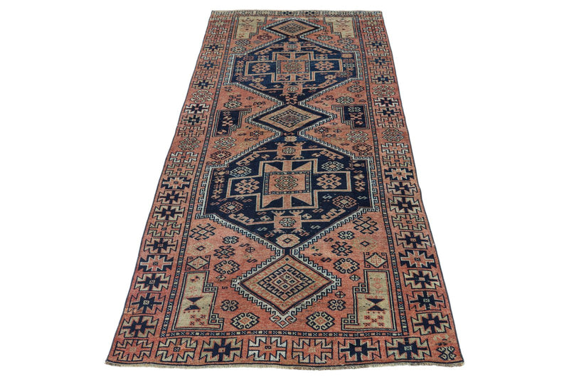 4x9 Navy and Rust Anatolian Turkish Tribal Runner