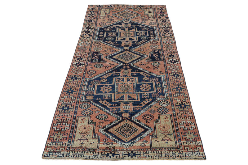 4x9 Navy and Rust Anatolian Turkish Tribal Runner