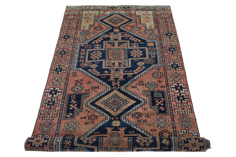 4x9 Navy and Rust Anatolian Turkish Tribal Runner