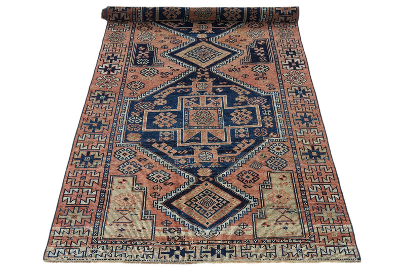 4x9 Navy and Rust Anatolian Turkish Tribal Runner