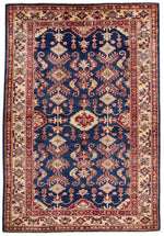 4x6 Beige and Navy Kazak Tribal Rug