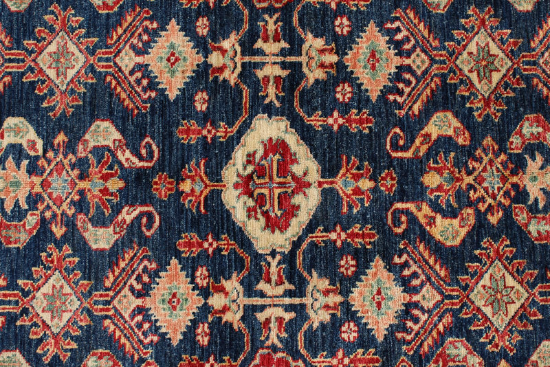 4x6 Beige and Navy Kazak Tribal Rug