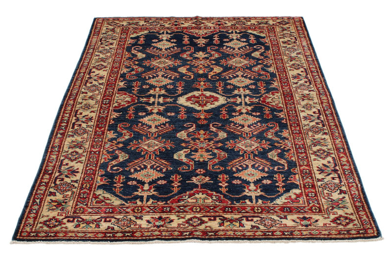 4x6 Beige and Navy Kazak Tribal Rug