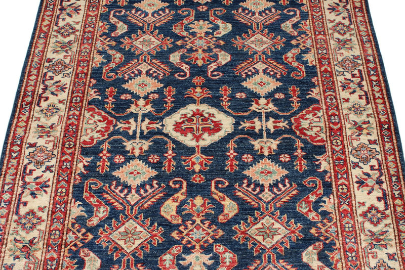 4x6 Beige and Navy Kazak Tribal Rug