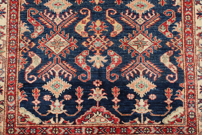 4x6 Beige and Navy Kazak Tribal Rug