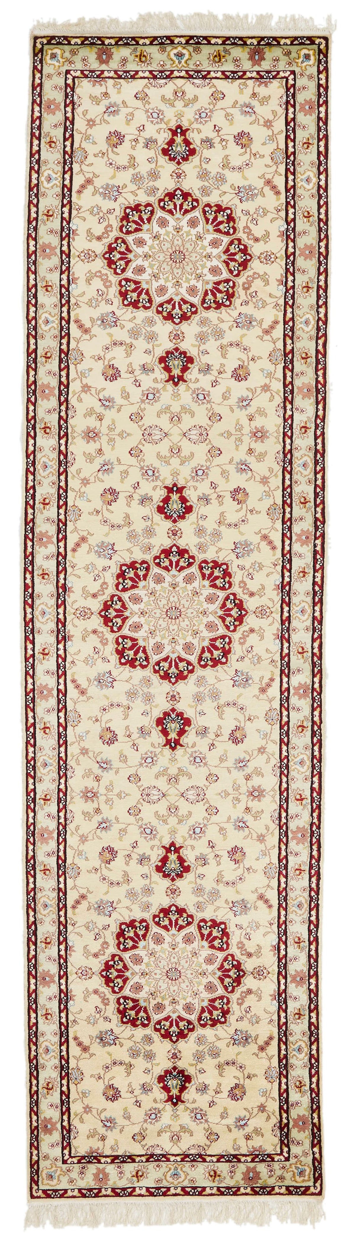 3x10 Green and Red Turkish Silk Runner