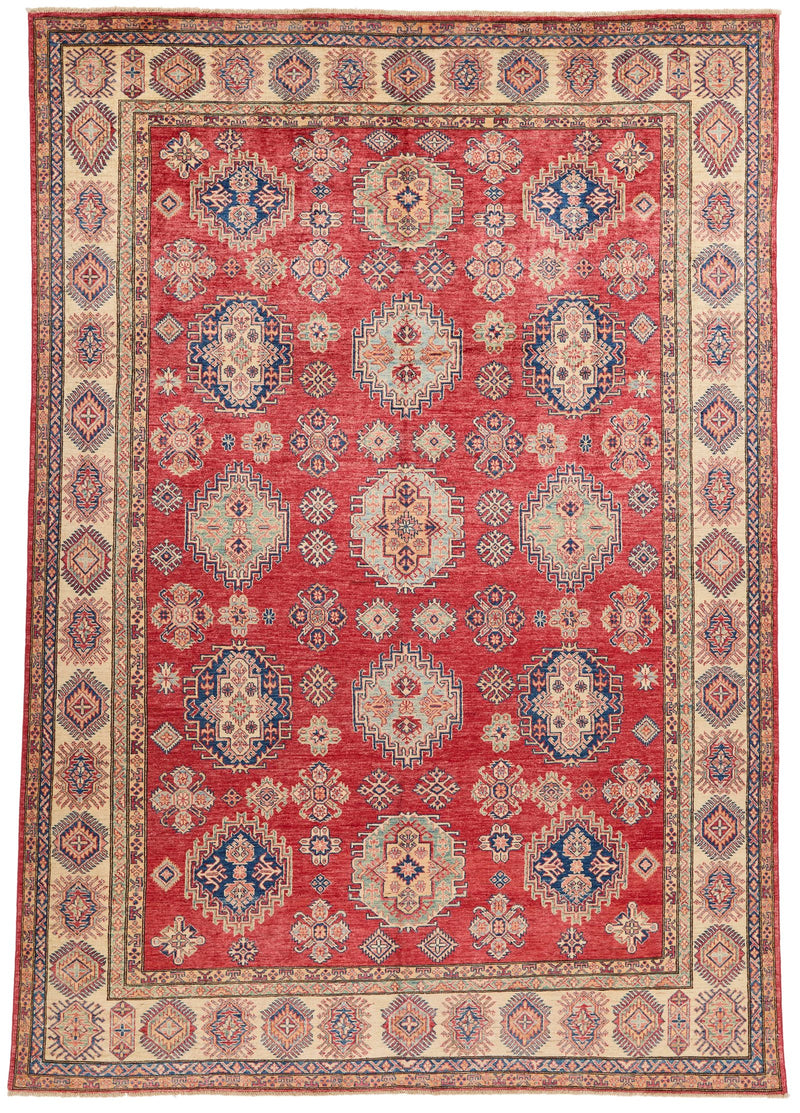 8x12 Red and Ivory Kazak Tribal Rug