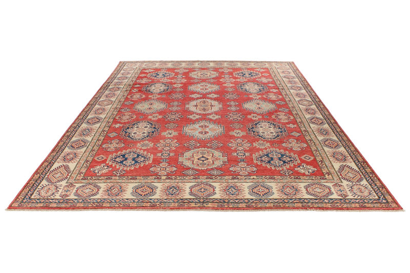 8x12 Red and Ivory Kazak Tribal Rug