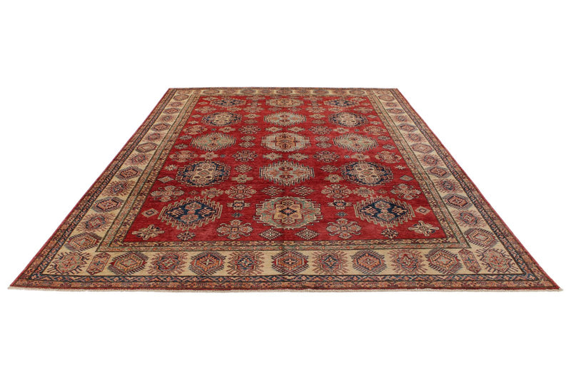 8x12 Red and Ivory Kazak Tribal Rug