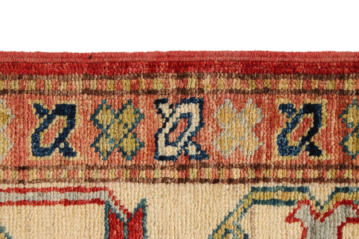 5x8 Beige and Red Kazak Tribal Rug