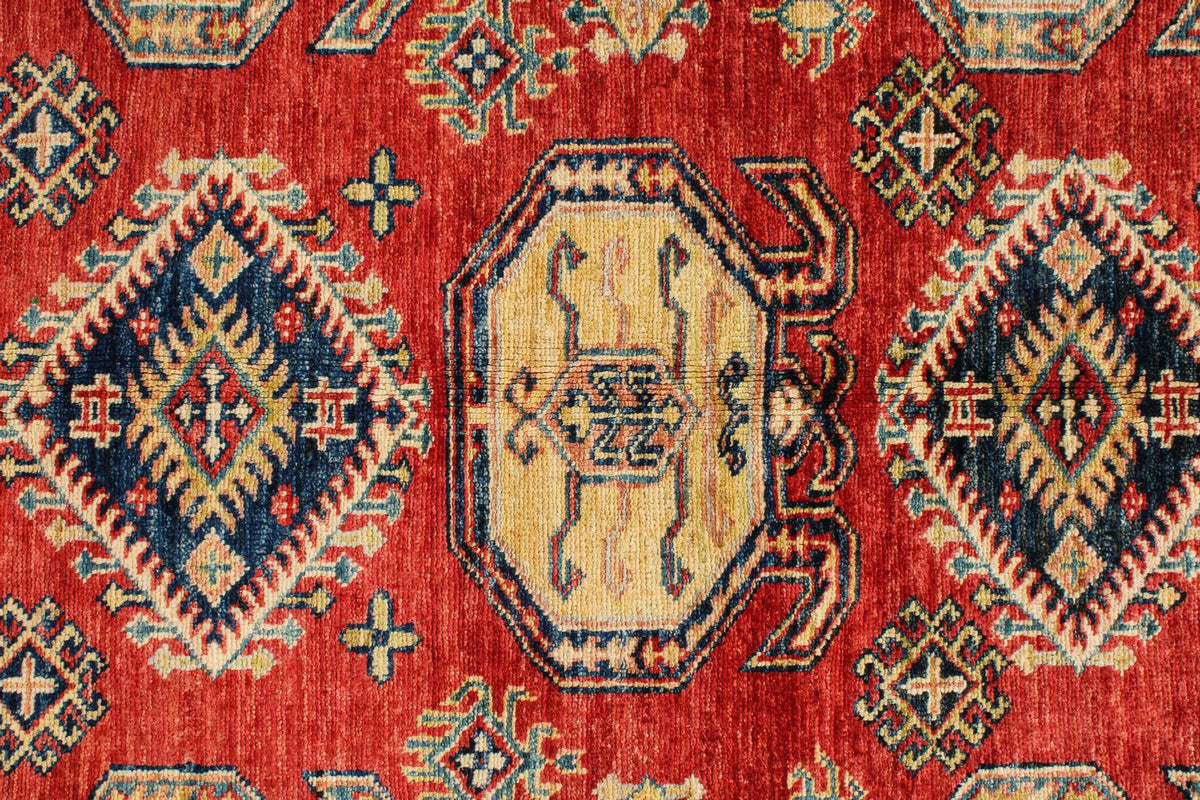 5x8 Beige and Red Kazak Tribal Rug