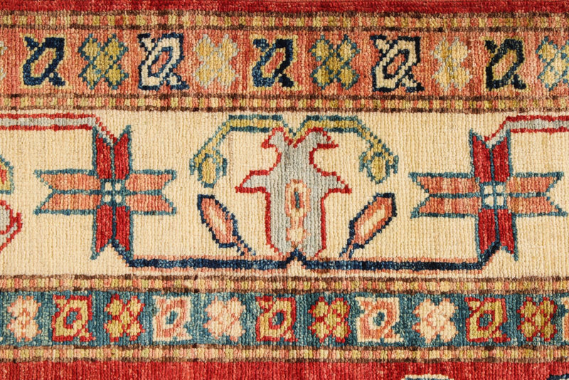 5x8 Beige and Red Kazak Tribal Rug