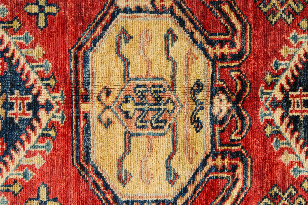 5x8 Beige and Red Kazak Tribal Rug